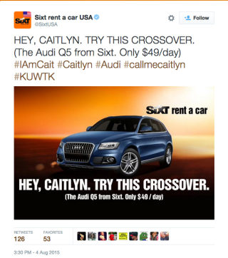 Illustration for article titled Classy Rental Car Company Invites Caitlyn Jenner to 'Try This Crossover'